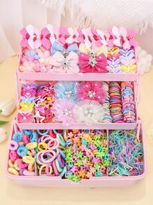 494pcs/Set Kawaii Pink Mesh Flower, Bow, Rhinestone, Pearl Hair Accessories Set, Including Hair Clips, Hair Barrettes, Hair Ties, Suitable For Girls And Teenagers, For Daily, Vacation, School, Travel - Multicolor - View 6