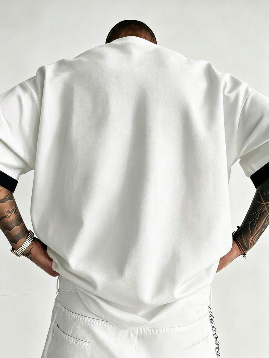 Men's Crew Neck Short Sleeve Casual Versatile Loose Fit T-Shirt - White - View 1