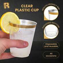 10 buah Gelas Berbingkai Emas, 10OZ/300ml Gelas Transparan Berdasar Datar, Gelas Berbingkai Emas Elegan, Cocok untuk Pernikahan, Hari Thanksgiving, Natal - Emas - View 6