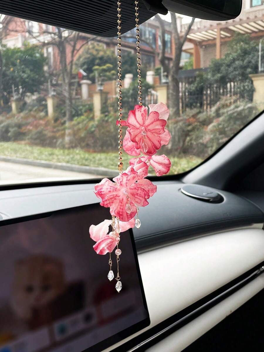 Floral Tassel Car Pendant, Creative Car Rearview Mirror Decor Accessory