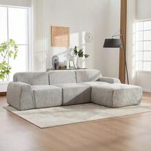 Modular Compression Sofa In Chenille Fabric, Filled With 30D High-Resilience Foam. Easy To Move And Featuring A Non-Slip Base, It Is Ideal For Living Rooms And Other Spaces. Beige - Grey - View 12