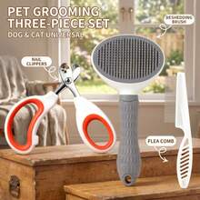 3-In-1 Pet Grooming Kit For Dogs And Cats - Self-Cleaning Slicker Brush, Flea Comb And Nail Clipper, Effectively Removes Hair, Untangles And Removes Fleas, Gently Cares For Long/Short Haired Pets' Skin - Multicolor - View 2