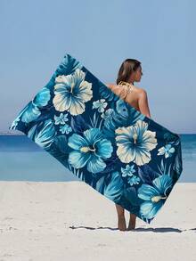 1 PC Floral Print Microfiber Beach Towel Tropical Style Rectangle Super Absorbent Quick Dry Lightweight Towel For Beach Swimming Pool Summer - Blue - View 6