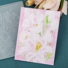 1 pieza Carpeta con relieve 3D, suministros para scrapbooking DIY, carpeta de plástico con relieve de patrón de lirio, adecuada para hacer tarjetas, scrapbooking y otras creaciones de manualidades de papel - Multicolor - Ver 4