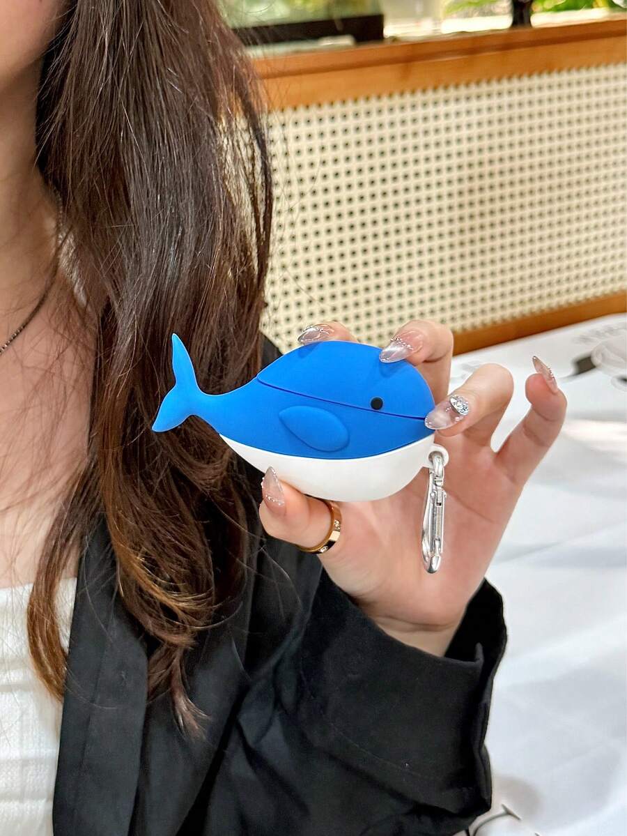 1pc Cute 3D Whale Shaped Earphone Protective Case, Soft Silicone Full Coverage Anti-Fall Anti-Scratch Durable Girly Creative Accessory With Hanging Hook - Multicolor - View 1