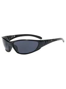 1pc Wrap-Around Fashionable Y2K Personality Retro Versatile Casual Black Fashion Glasses For Women, Suitable For Daily Outfit, Street Style, Vacation, Travel, Autumn/Winter, Summer Beach, Back To School - 黑框黑片 - 查看 3