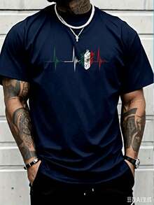 Cotton Graphic Tees100% Cotton Mexico Heart Mexico Flag Heartbeat EKG Pulse Mexican Pride T-Shirt Women's Men Graphic Teesummer Tops - 藏青色 - 查看 10