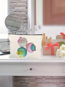 Vibrant Hand-Painted Seashell Pattern Makeup Bag, Multi-Functional Storage Solution,Travel Storage Bag, Coin Purse, Drug Storage Pouch, Stylish Accessory For Beach Lovers And Creative Souls, Perfect Gift For Women,Back-To-School Pencil Case, A Summer Essential, Unique Decorative Design For Everyday Use - Multicolor - View 4