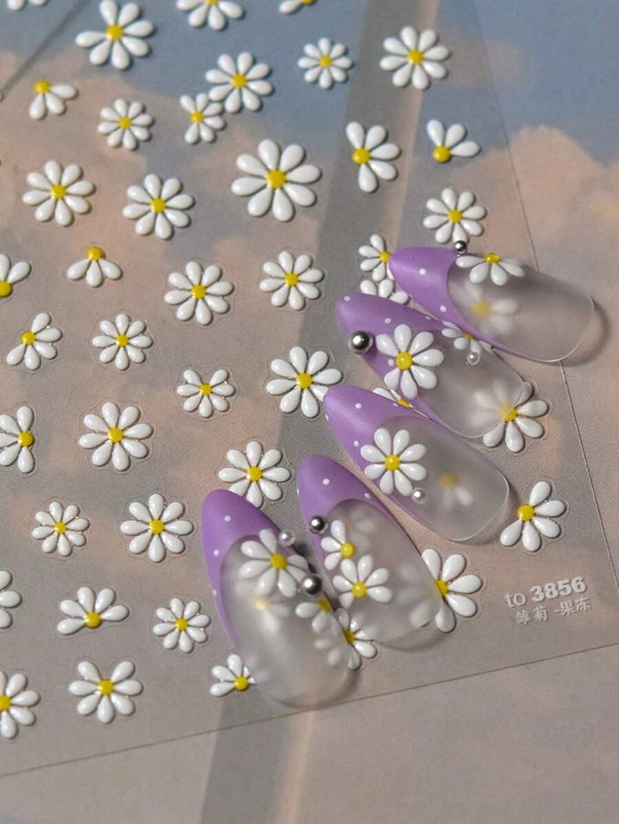 1片 5D果凍花可愛日式雛菊自黏式美甲貼紙 DIY夏季花瓣美甲裝飾用品 - 彩色 - 查看 1