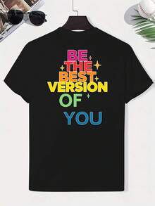 Spring Graphics.1pac.100% algodón.Inspiradora, audaz, motivacional, vibrante, manga corta, talla grande, hombros caídos, top base estampado de moda americana, talla grande, ajuste súper grande y ancho, tops casuales versátiles de cuello redondo para primavera y verano, talla grande.Versátil.Clásico - Negro - Ver 3