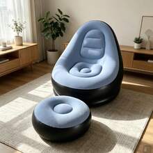 2-In-1 Inflatable Armchair, Chair, And Ottoman - Comfortable Sofa With Pump - Blue - View 4