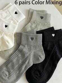 3/6 Pairs Women Mixed Color Heart Pattern Mesh Breathable Short Ankle Socks - Multicolor - View 14