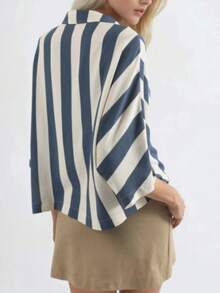 Relaxed Fit Striped Button-Down Shirt Carnation Pink - Blue - View 3