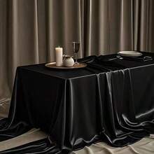 1pc Multi-Color Satin Tablecloth, Wedding Decor Tablecloth, Party Decor Tablecloth - Black - View 3