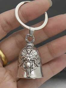 1pc Casual Street Style Bell & Cross Pendant Keychain, Punk Retro Motorcycle Wing Design Unisex - Multicolor - View 4