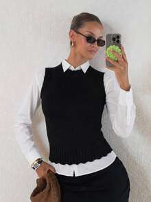 Women's Tank Top Vest, Water Bottle Style, Modal Knit, Winter/Summer Fitted Layering, Basic - Negro - Ver 2