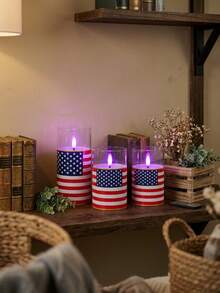 3pcs Flameless Candle Lights With Remote Control/Timer, Battery Operated Candles, Warm Light Candles For Tabletop Centerpiece Decor, Suitable For 4th Of July, Holiday Atmosphere Decoration - Purple Light - View 3