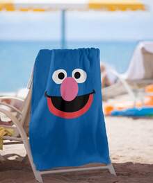 1pc  Grover Face Officially Licensed Beach Towel  Soft & Absorbent Microfiber Towel, Suitable For Bathroom, Swimming, Fitness, Yoga, Lightweight & Portable, Wind & Sun Protection, Ideal For Summer Travel & Decoration - 1 - 查看 2