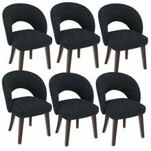 Mid Century Modern Dining Chairs Set Of 2/4/6, Upholstered Lounge Chairs, Open Curved Backrest, Breathable Fabric, Sturdy Solid Wood Legs, Ergonomic Design, Suitable For Dining Room, Living Room, Kitchen, Office, Bedroom, And Apartment(Black) - Black - View 13