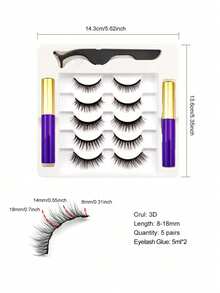 Waloshow 5 Pairs Magnetic False Eyelashes Set, 5 Pairs Fake Lashes With Tweezer, Easy To Wear (5 Pairs) - Pink - View 4