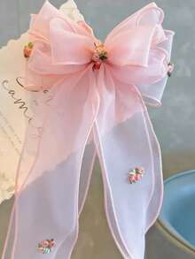 1pc Girls' Sweet Cute Mesh Bow Decor Half-Up Ponytail Hair Clip - Bow Hairpin - View 11