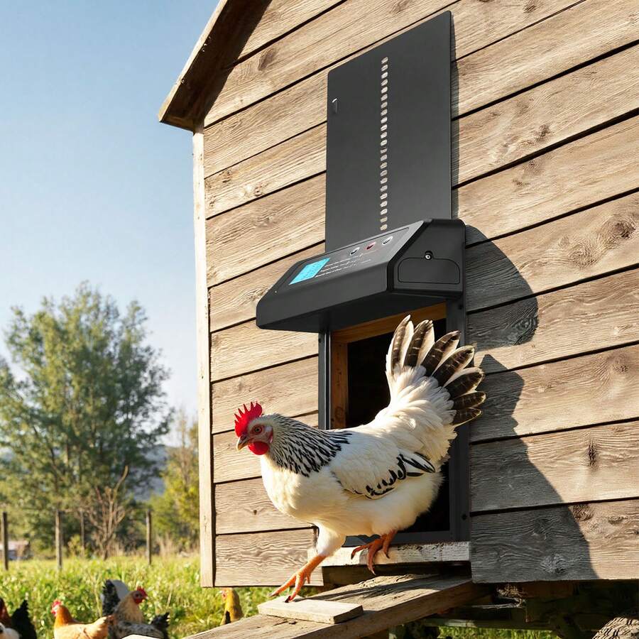 Automatic Chicken Coop Door, Battery Powered Chicken Coop Door With Timer & Manual Setting, Anti-Pinch Security, Durable Aluminum Alloy, Auto Chick Run Gate Opener With Waterproof Sealing, Black - Black - View 1