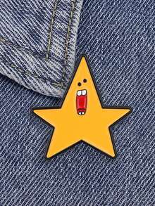 1 pièce d'épinglette en émail jaune criard en forme d'étoile, broche de bande dessinée amusante en forme d'étoile, épinglette mignonne pour vestes en jean et sacs - Multicolore - Voir 2