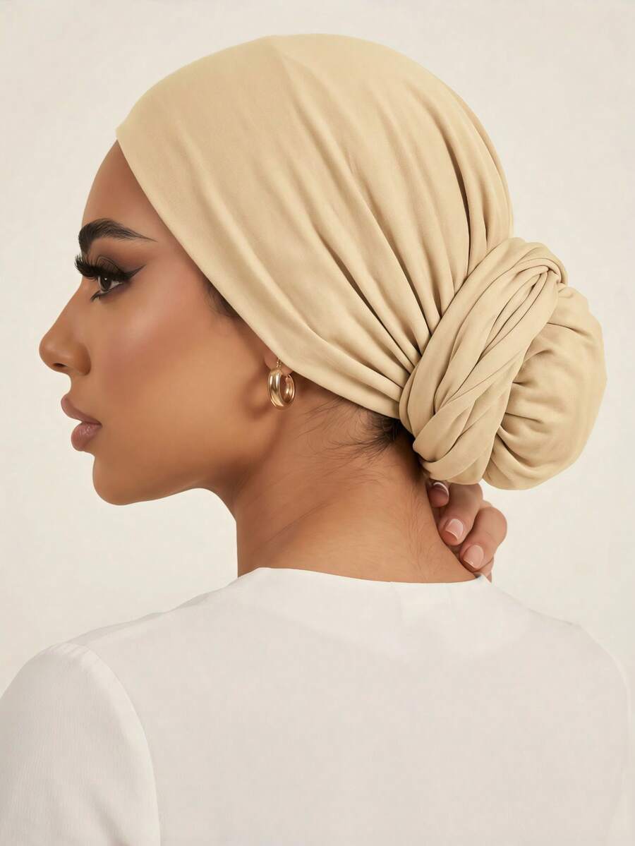 1 pieza Turbante de moda instantánea, múltiples estilos de uso, tela de punto suave y elástica, turbante hijab simple y elegante, antideslizante y transpirable, ligero y amigable con la piel, adecuado para yoga, uso diario y uso al aire libre - Beis - Ver 1