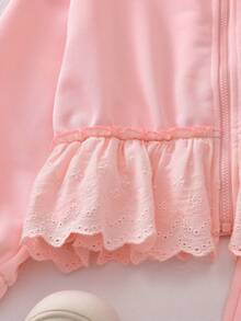Vihyde Young Girls Sweet Ballet Style Lace Hem Hooded Jacket & Jogger Pants 2pcs Set - Pink - View 6