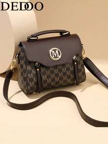 Dedoo Retro Minimalist Printed Crossbody Bag With Adjustable PU Shoulder Strap And Flap Closure - Brown - View 3