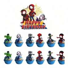 Superhero Theme Party Decoration Set, Cake Toppers And Cartoon Hanging Decorations, Superhero Birthday Scene Decor Supplies - Multicolor - View 4
