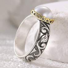 Vintage Carved Textured Dual-Tone Ring, Unique Attention-Grabbing, Versatile For Daily Wear & Gatherings - Silver - View 5