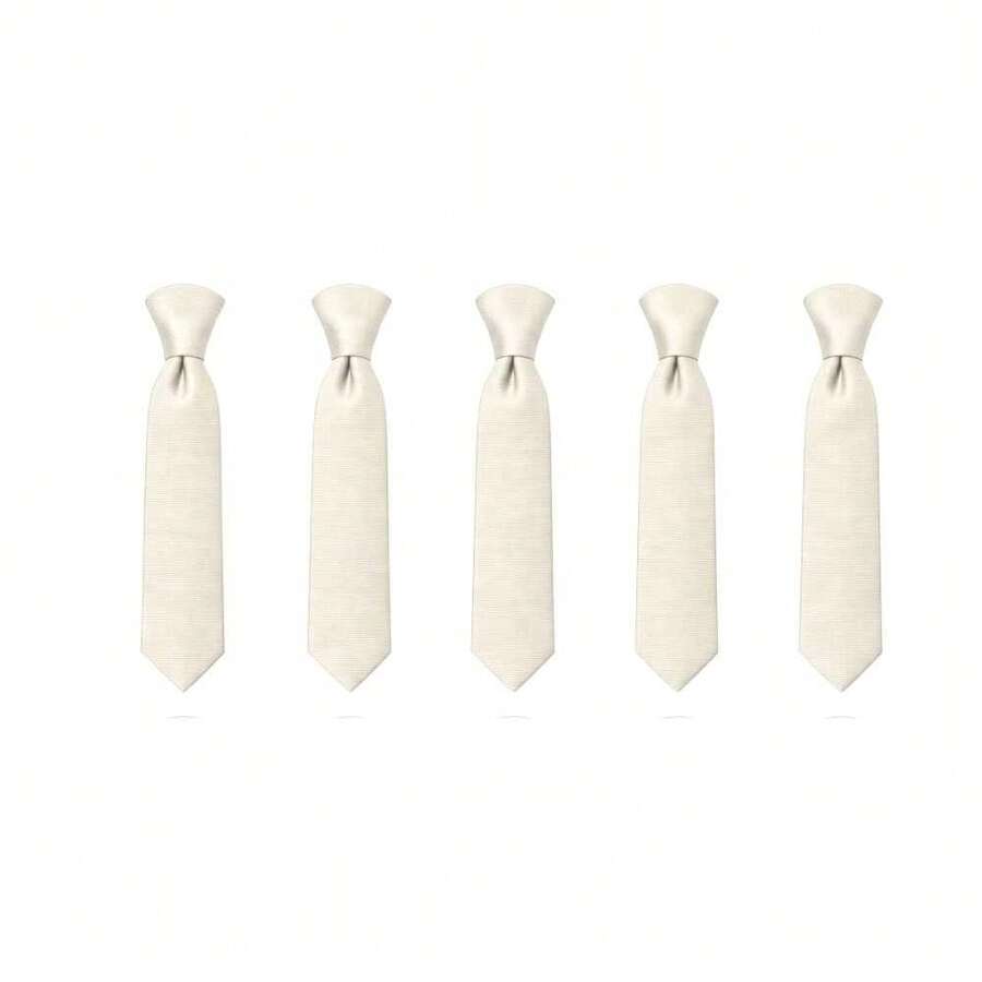 Set Of 5 Light Gray Formal Ties For Groomsmen, Weddings, Events, And Conferences - 稻草 - 查看 1