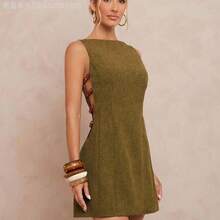 Yunuo Menswear  Vestido mini de línea A con cuello en V sin mangas, cintura ceñida, recortes, escote redondo, tirantes con cuentas, recortes laterales, para mujer, para fiesta, vacaciones, playa, boda, ceremonia, estilo bohemio, con detalles de lentejuelas y bordados - Verde - Ver 5