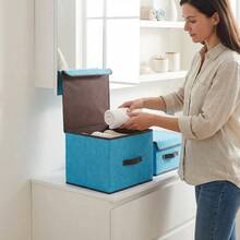 2 Foldable Fabric Organizer Boxes With Lids Home Clothing - Blue - View 5