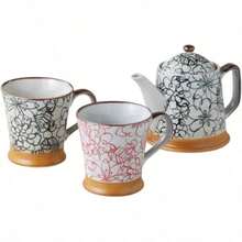gjghjernet teapot teapot tea set diameter 10.9 x height 12.6 cm 460 ml flower garden set with tea strainer pottery Mino warefgdfhgfhb - 写真の通り - チェックする 3