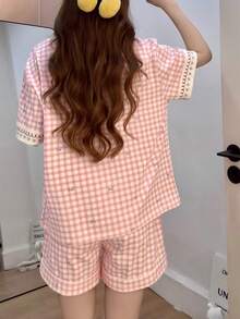 2pcs/Set Women's Pajama Loungewear Set, Cute Puppy Print Short Sleeve & Shorts, Casual Comfortable Fashion, Suitable For Spring And Summer - Pink - View 3