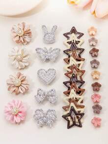 VBOOR 819pcs Vintage Princess Style Hair Accessories Set, Suitable For Women. Includes Checkerboard Ribbon Bow Hair Clips, Rhinestone Heart/Bowknot/Rabbit Mixed Hair Clips, Fabric Faux Pearl Flower Hair Clips, High Elasticity Non-Damaging Hair Ties. Multi-Category Matching Set For Daily/Party/Commute Wear.,Clips For Hair - Multicolor - View 6