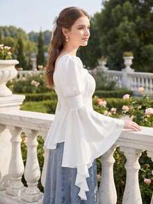 Summer Tops Women's Renaissance Shirt Long Sleeve Off The Shoulder Victorian Gothic Shirt Costumes Pirate Tops - White - View 2