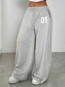 1pc Teen Girl's Retro Casual Pants, Versatile For Autumn/Winter - Grey - View 1