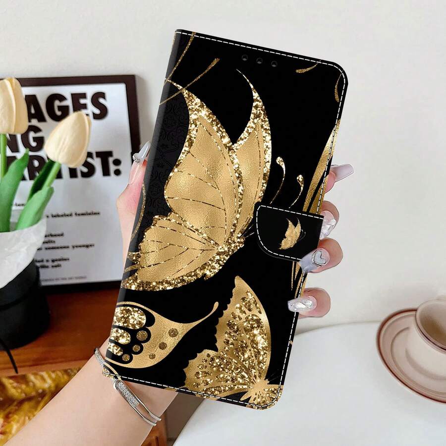 GLANDOTU Dompet Ponsel Lipat Kulit PU Motif Bunga Emas dengan Slot Kartu dan Penutup Magnetik, Cocok untuk Berbagai Merek dan Model Smartphone, Versi Internasional, Bukan Versi Domestik - MultiWarna - View 1