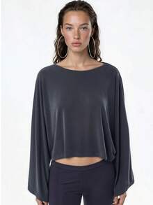 Blusa de cuello barco con ajuste holgado y flexible - Gris Oscuro - Ver 1