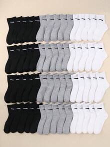 20雙兒童彈性運動中筒襪，條紋鉤設計，男女童日常穿著，1-16歲，四季適用，開學季，透氣，校園跑步，黑灰色，運動休閒風 - 彩色 - 查看 6