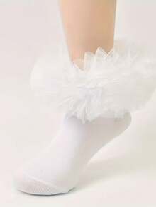 1双蕾丝公主袜，女童款，荷叶边蕾丝花边公主裙袜，适合新生儿/婴儿/幼儿/小女孩 - 彩色 - 查看 5