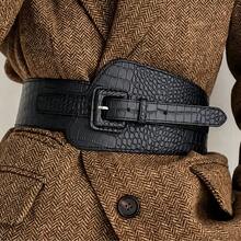 1pc/2pcs Women's Fashion Crocodile Textured Wide Elastic Waist Belt, Suitable For Daily Wear Fall, Autumn, Halloween - màu đen - Xem 3