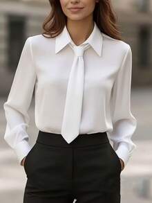 1pc Women's Pure White Hand-Made Outfit With Tie - White - View 2
