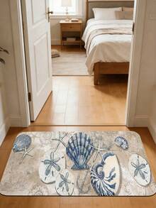 1pc Nautical Style Blue & White Shell Diatom Mud Kitchen Mat, Rubber Non-Slip Bottom, Water-Absorbent & Oil-Resistant, 3.5mm Thick, Trimmable, Fresh Ocean Home Decor For Kitchen, Bathroom, Hallway, Living Room, Universal Large Rug - Multicolor - View 11