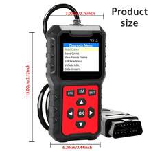 V315 Escáner OBD2 sin batería, probador de voltaje automático, herramienta profesional de diagnóstico de códigos de motor para vehículos 1996+ - Caparazón rojo con pegatina negra - Ver 2