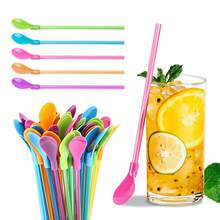 Reusable 2-In-1 Straw Spoon With Cleaning Brush, Detachable Stirring Spoon For Milkshakes & Ice Cream Sundaes, Candy Color Kitchen Utensil (5/10/15/20/30 Pcs Set) - Multicolor - View 2