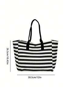 Premium Tote Bag Available In Large And Small Sizes, Featuring A Stylish Black-And-White Striped Design. This Versatile, Foldable Canvas Bag Functions - Multicolor - View 10